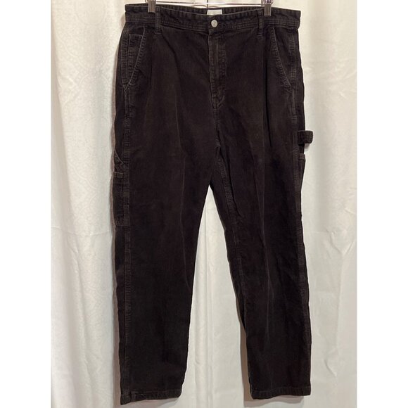 H&M Mens Black Corduroy Carpenter Pants Size 32 With Multiple Pockets & Belt Loo - Picture 1 of 10